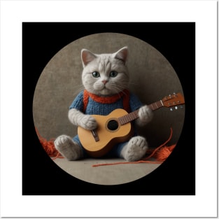 Cute bear cat guitar Posters and Art